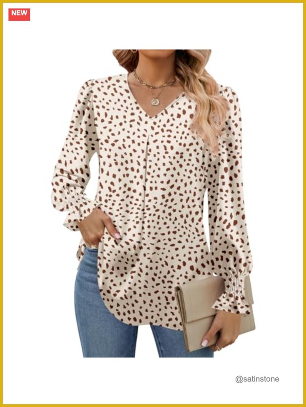 Women's Chiffon V Neck Long Puff Sleeve Tunic Work Blouse